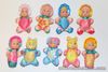 Vintage Galoob "So Small Babies" Flowered Set x 9 Babies (1989)