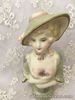 antique repro porcelain half doll "Linnet" 10cms painted in green with decals