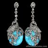 Natural Blue TURQUOISE Marcasite 925 Silver PEACOCK EARRINGS Bold ChUnKY 23x19mm