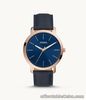 Bnew FOSSIL Luther Three-Hand Navy Leather Mens Watch, NAVY