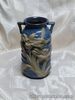 Majolica vase Blue & White with raised lilies art nouveau pottery