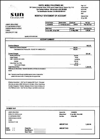 Picture of How to Read Your Sun Cellular Bill