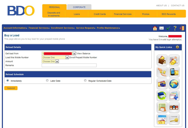 BDO Buy a Cellphone Load online