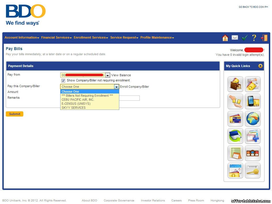 how to pay citibank credit card via bdo