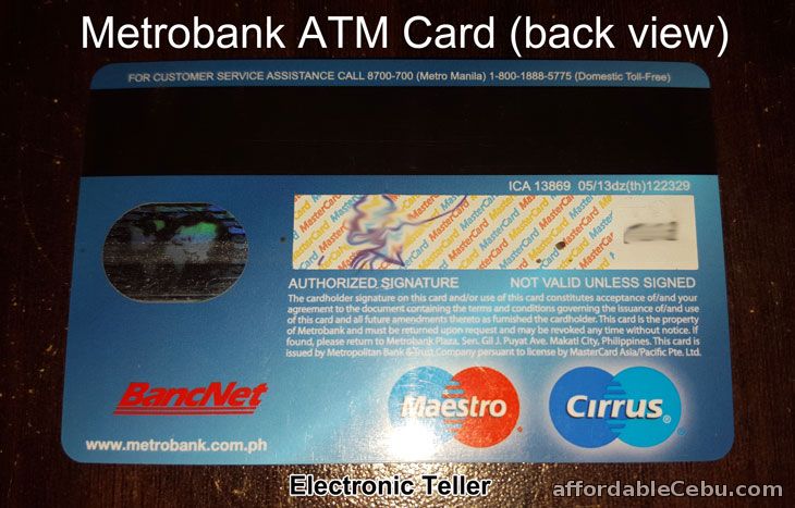 Metrobank ATM Card (back view)