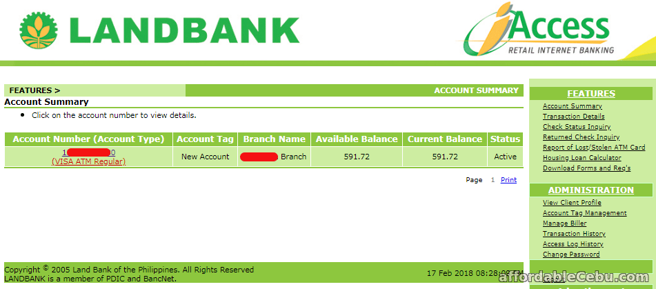 LBPIAccess Account Balance Inquiry