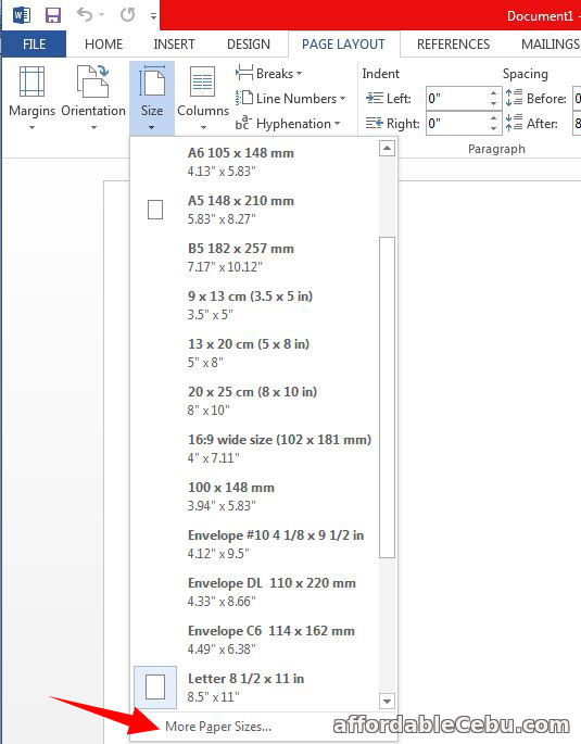 Short Bond Paper Size in Microsoft Word 2