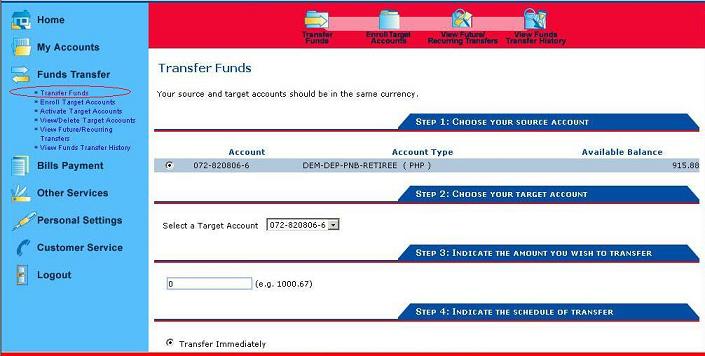 PNB Transfer Money Funds Procedures