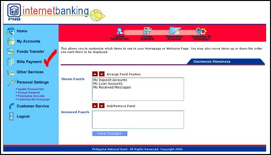 PNB paying bills online