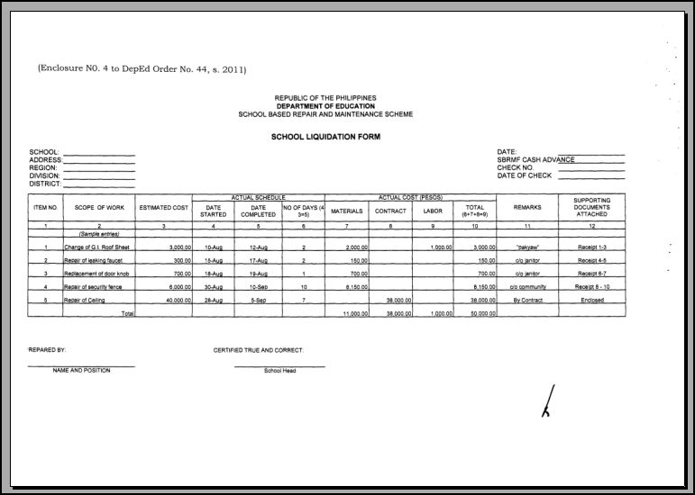 School Liquidation Form