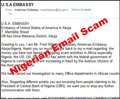 Nigerian Email Scam form Fred Williams