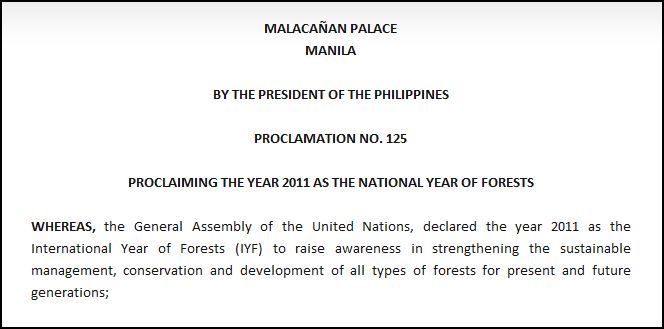 PROCLAMATION NO. 125 National Year of the Forests