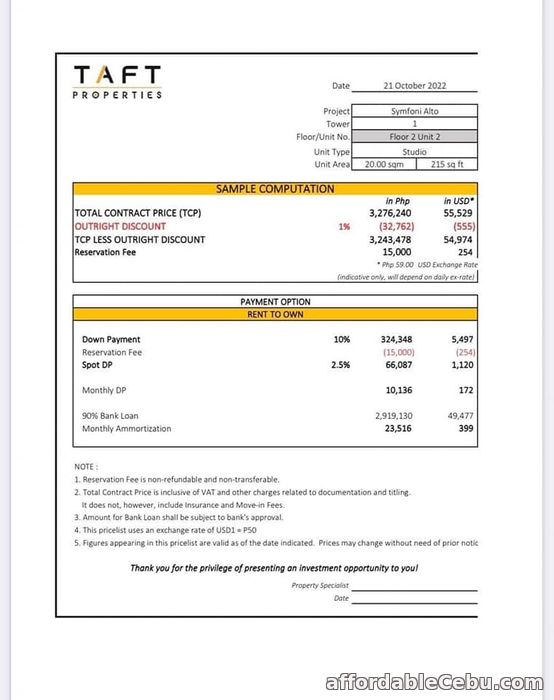 2nd picture of RENTO TO OWN - CONDO UNIT AT SYFONI ALTO AS LOW AS 9k A MONTH For Sale in Cebu, Philippines