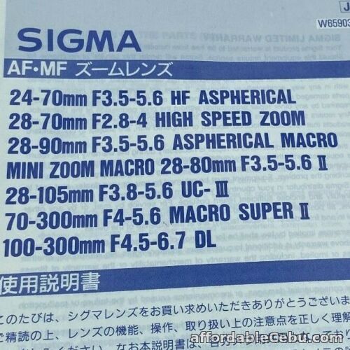 1st picture of Sigma AF MF Aspherical Zoom Lens Lenses Camera Instruction Manual Guide Vintage For Sale in Cebu, Philippines