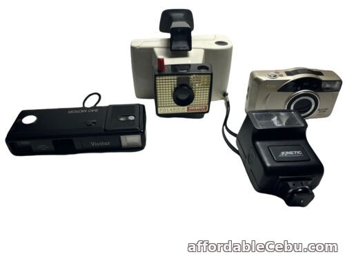 1st picture of Vintage Camera Lot (3) Vivitar 840 Motor Polaroid Swinger Samsung 140s + Flash For Sale in Cebu, Philippines