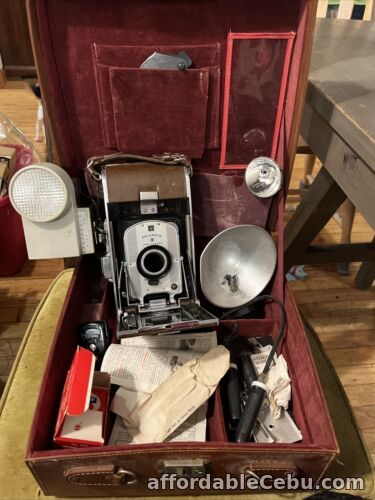1st picture of Vintage Polaroid Land Camera  Leather Suit Case W Extras Flash Battery Manual For Sale in Cebu, Philippines