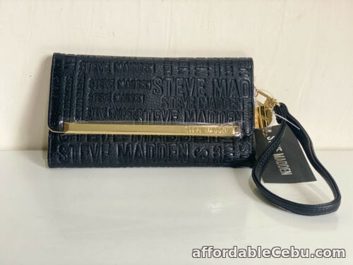 1st picture of NEW! STEVE MADDEN BLACK LEATHER LOGOBAR TRIFOLD WALLET WRISTLET $44 SALE For Sale in Cebu, Philippines