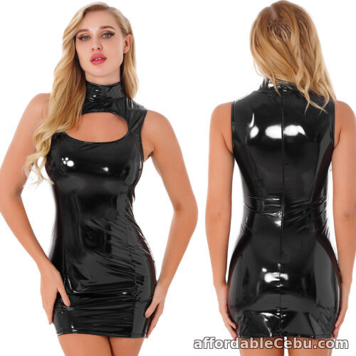 1st picture of Womens Patent Leather Bodycon Mini Dress with Garter Belt Metal Clips Clubwear For Sale in Cebu, Philippines