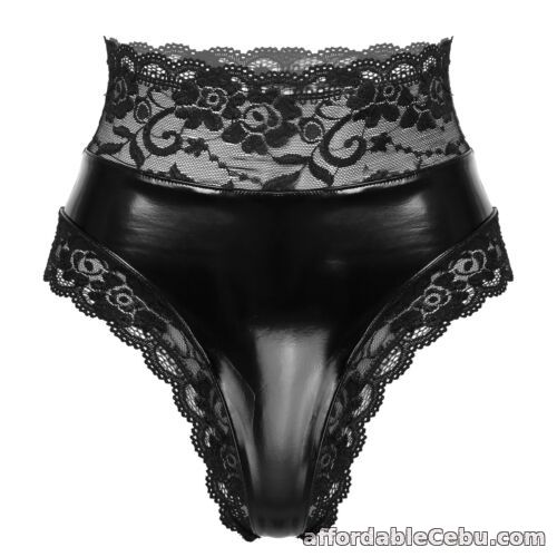 1st picture of Women Sexy Booty Shorts Floral Lace Trim Patent Leather Briefs High Waist Thongs For Sale in Cebu, Philippines