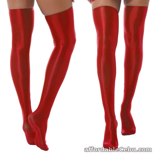 1st picture of Womens Shiny Glossy Thigh High Socks Solid Color Lace Trim Stockings Pantyhose For Sale in Cebu, Philippines