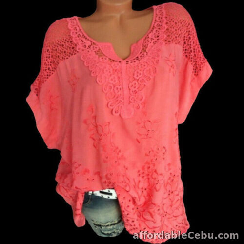 1st picture of Womens T-Shirt Ladies Batwing Short Sleeve Lace Hollow Baggy Casual Tops Blouse For Sale in Cebu, Philippines