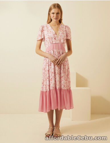 1st picture of BNWT M&S X Ghost Floral V-neck Angel Sleeve Midi Tea Dress Pink Mix Size 14 For Sale in Cebu, Philippines
