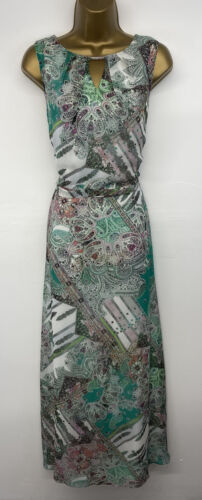 1st picture of Wallis Maxi Dress Green Pink Multi Floral Paisley Chiffon Belt Sleeveless UK 14 For Sale in Cebu, Philippines