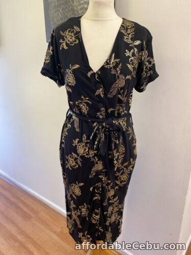 1st picture of BIBA dress size 12 Black and Gold Floral pattern Front Button and Belted Party. For Sale in Cebu, Philippines