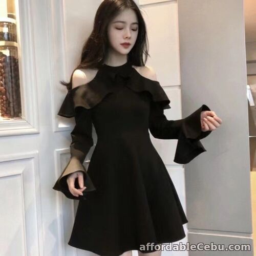 1st picture of Women Ruffles Long Flare Sleeve Round Neck Cold Shoulder High Waist A Line Dress For Sale in Cebu, Philippines