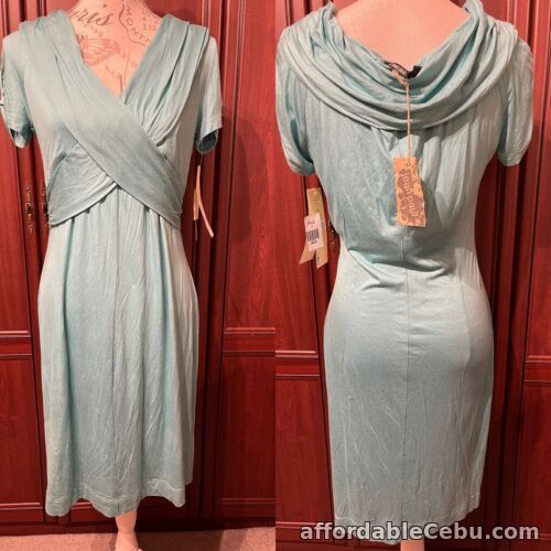 1st picture of JEAN PAUL BERLIN NWT UK 16 : 42 Turquoise Rouched V Neck Occasion Dress RRP £96 For Sale in Cebu, Philippines