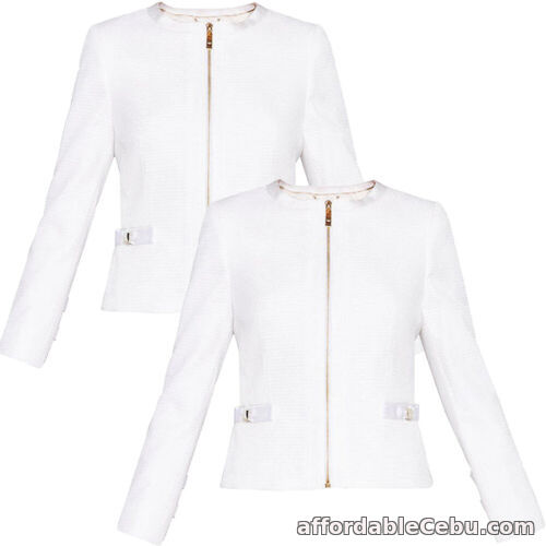 1st picture of Ted Baker Womens Casual Zip Jacket Ivory Textured Crop Bow Jackets Smart White For Sale in Cebu, Philippines