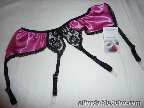 1st picture of SEXY SHINY HOT PINK SATIN BLACK LACE FRENCH DESIGN SUSPENDER GARTER BELT XS-XXL For Sale in Cebu, Philippines