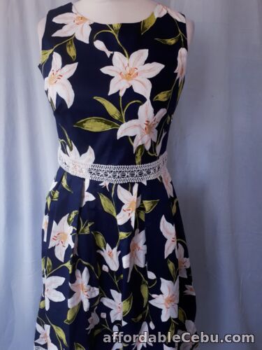 1st picture of DOROTHY PERKINS Blue Lily/ Lace/ Sleevless A-line Dress 80's Size 10 Prom Party For Sale in Cebu, Philippines