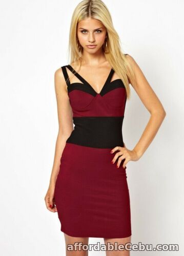 1st picture of Rare UK 10 Moulded Bra Cup Bralet Bust Bandage Bodycon Dress Oxblood Red Black For Sale in Cebu, Philippines