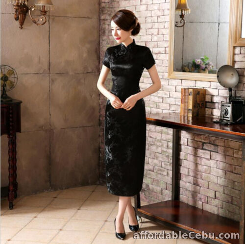 1st picture of New Luxurious Cherry Blossom Black Chinese Long Dress Cheongsam Qipao lcdress16 For Sale in Cebu, Philippines