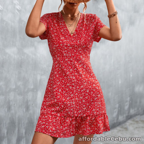 1st picture of Short Dress Fashionable Floral Dress With Ruffles And V-neck For Women For For Sale in Cebu, Philippines