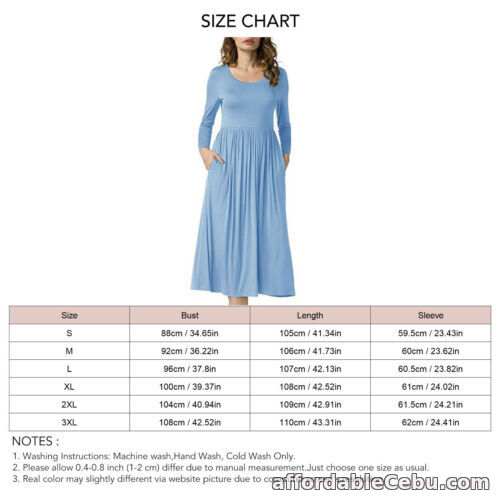 1st picture of (XL-Light Blue) Women Dress Casual Loose Long Sleeve Round Neck Women Mid For Sale in Cebu, Philippines