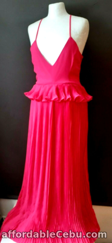 1st picture of S-M Fuscia Pink Long Maxi Pleated Chiffon Low Cut Party Dress Adjustable Straps For Sale in Cebu, Philippines