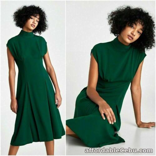 1st picture of ZARA LONG DRESS GREEN MIDI DRESS WITH HIGH NECK CAP SLEEVE & ZIP size M new For Sale in Cebu, Philippines