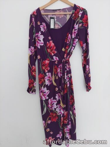 1st picture of M&S Collection Ladies Purple Mix Floral Wrap Jersey Dress Long Sleeves Uk 12 For Sale in Cebu, Philippines