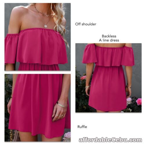 1st picture of (L-rose Red)Womens Ruffled Off Shoulder Dress Bodycon Wrap Chest Dress Elegant For Sale in Cebu, Philippines