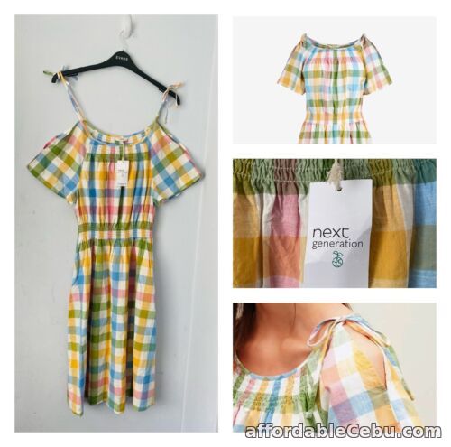 1st picture of Womens NEXT Multi Check Cotton Flutter Sleeve Midi Dress Size 10 Summer Party For Sale in Cebu, Philippines