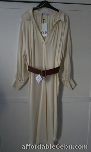 1st picture of Zara Ecru Long sleeves Belted Midi Dress Size M For Sale in Cebu, Philippines