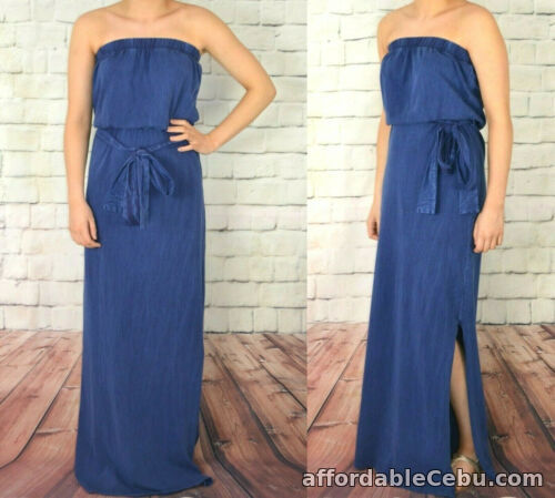 1st picture of NEXT UK 8 EU 36 100% COTTON MAXI DRESS BLUE WASHED SIDE SPLIT 466 NEW For Sale in Cebu, Philippines