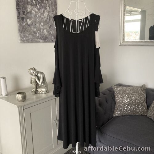 1st picture of BNWT Black Scoop Neck Cold Shoulder Flared Sleeve Swing Midi Dress Size16 RRP£60 For Sale in Cebu, Philippines