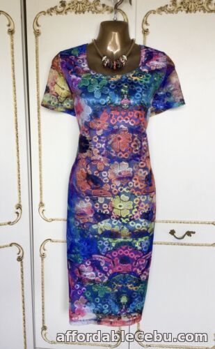 1st picture of LIBRA DESIGNS Ladies Blue Multi Print Mesh Short Sleeve Dress Size 12 NWT £139 For Sale in Cebu, Philippines