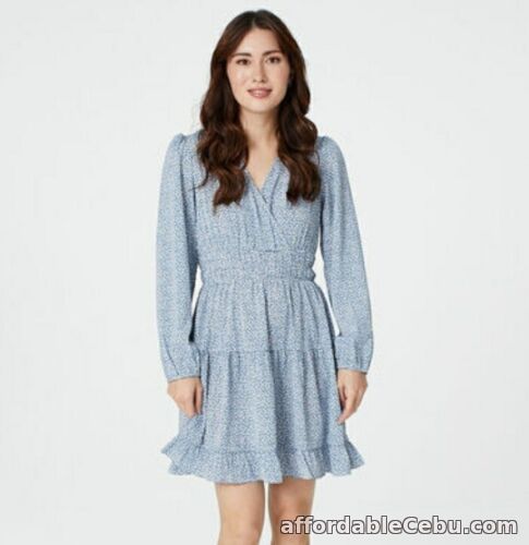 1st picture of MONKL /Monki Ditsy Floral Blue Long Sleeve Mini Wrap Dress Size 18 Uk For Sale in Cebu, Philippines