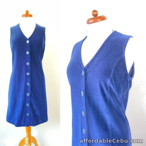1st picture of New Navy Blue Corduroy Button Down Pinafore Dress UK Size 12 For Sale in Cebu, Philippines