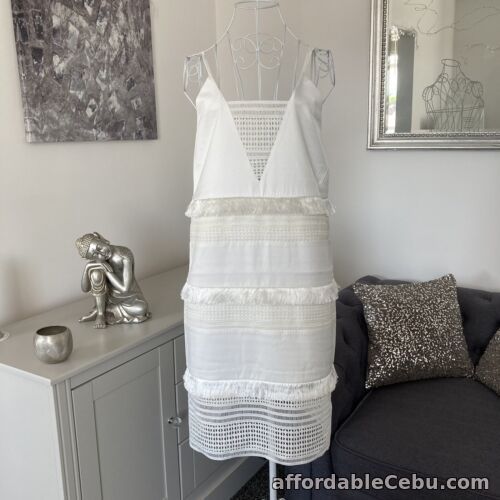1st picture of BNWT White Fringed Panels Sleeveless Cami Midi Dress Size 8 By Three Floor For Sale in Cebu, Philippines