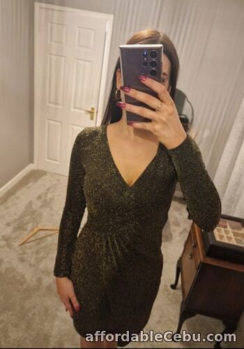 1st picture of Blue Vanilla Black Gold Sparkle Long Sleeve Twist Front Bodycon Dress Size S For Sale in Cebu, Philippines